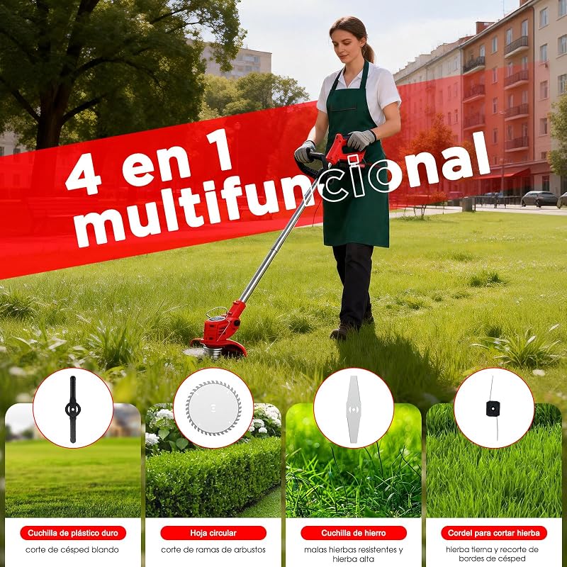 Cortacésped de batería inalámbrico, on 4 Tipos de Accesorios de Corte, 2 baterías de 21V, Plegable y Regulable, jardín y terraza. — foto 3 de 8
