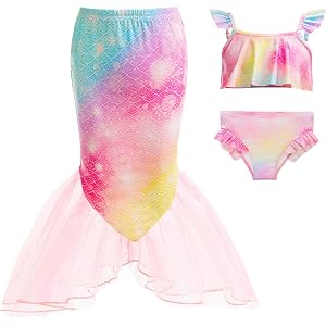 DNFUN Girls Bikini Suit with Skirt