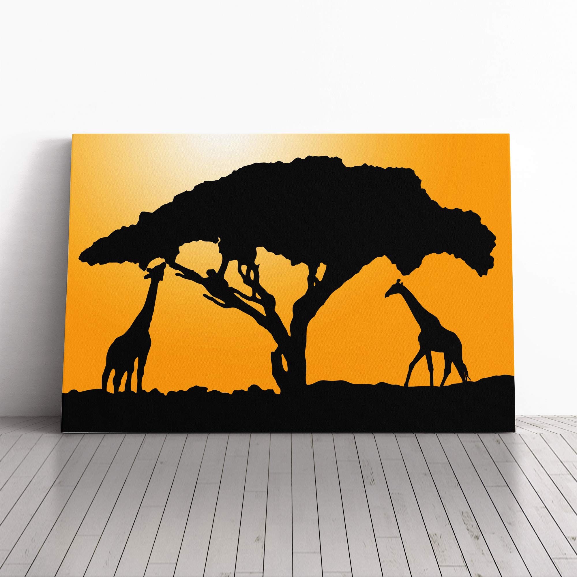 Giraffe Silhouette at Sunset Canvas Print | Gallery Wrapped 30mm Frame Wall Art | 20x14 inches | Ready to Hang | Modern Animals Picture | Living Room Bedroom Lounge Office