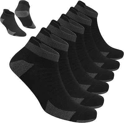 6 Paar Herren Sportsocken aus Baumwolle | Sneaker Socken | DRI-WIK Feuchtigkeitskontrolle | Gepolstertes Fußbett mit Fußgewölbe-Kompression | Verstärkte Ferse & Spitze (43-46, Schwarz)