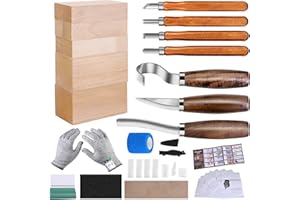 Wood Carving Tools Set - 3pcs Whittling Knife & 4pcs K2 Carbon Steel Wood Carving Knife, Whittling Kit with 8pcs Basswood Blo