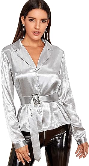 silver grey satin blouse