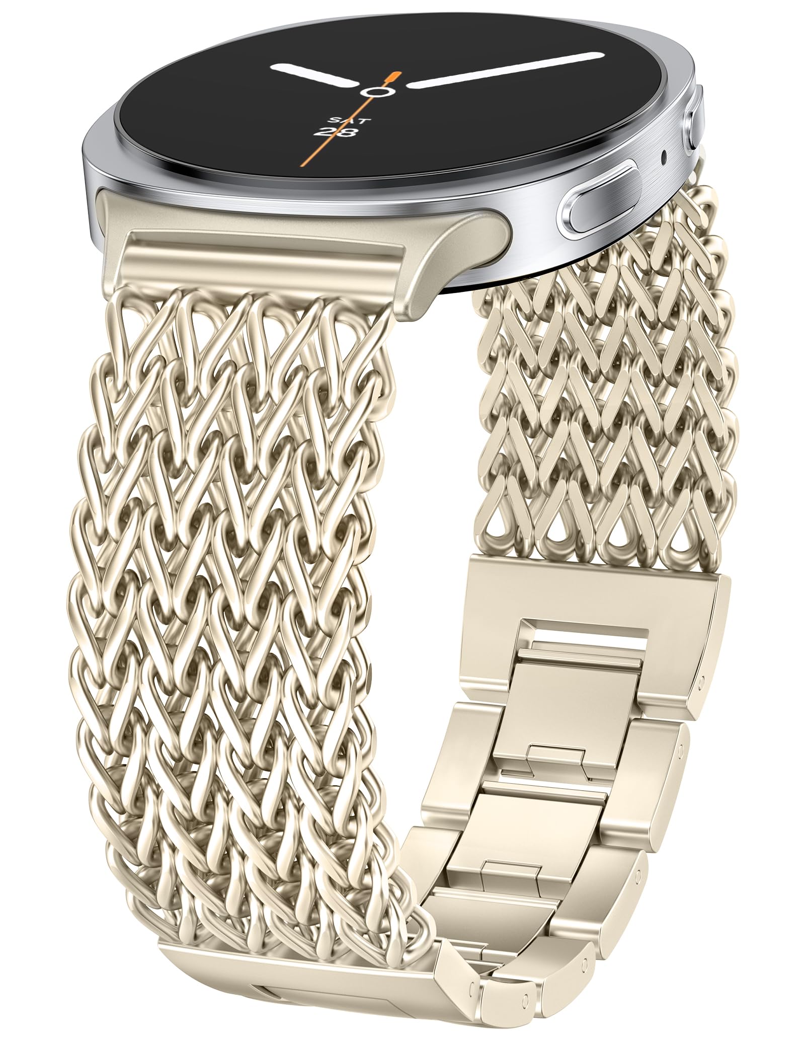 Minyee Metal Band Compatible with Samsung Galaxy Watch 8 40mm 44mm/ 8 Classic 46mm Bands, No Gap One-Click Dressy Stainless Steel Metal Chic Multi-chain Strap Link Bracelet Wristband, Champagne Gold