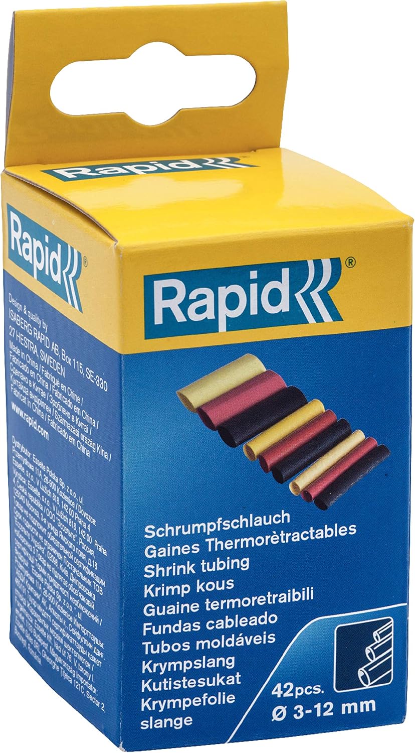Rapid 3-12mm Heat Shrink Tubes, 2:1 Ratio, Set of 36, Assorted Colours and Sizes, 5000208
