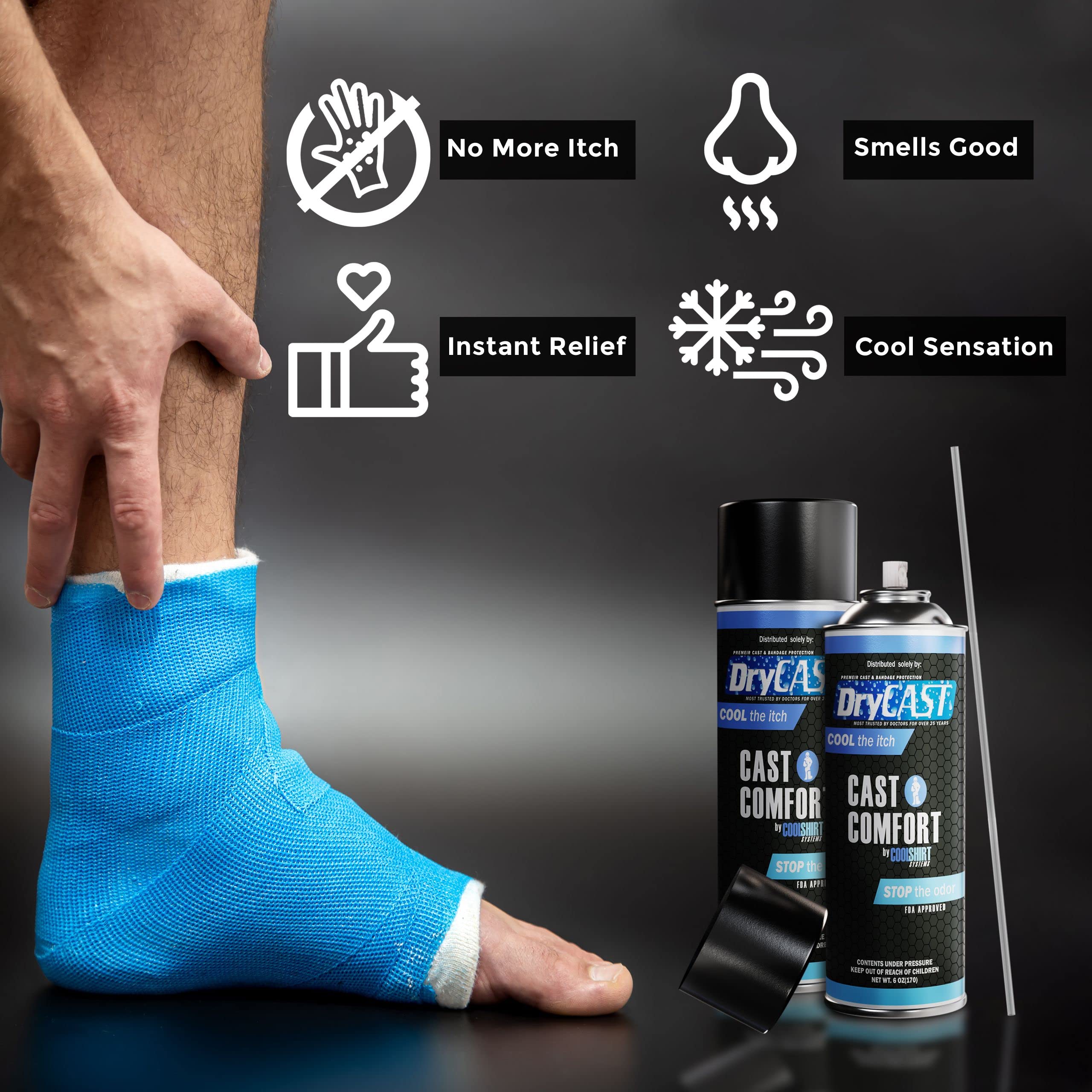 Cast Comfort Itching and Odor Relief Spray - Cools and Relieves Itchy Cast While Cleaning and Preventing Smell- Blue