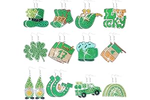 Remuuly 12 Pairs St. Patrick's Day Diamond Painting Earrings Making Kit 5D DIY Dangle Drop Diamond Art Earrings Ornament Shamrock Hat Gnome Jewelry Making for Adults Women Girls Tool Kit