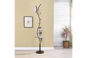 Kings Brand Furniture - Black Metal & Walnut Wood Hall Tree Coat & Hat Rack Stand