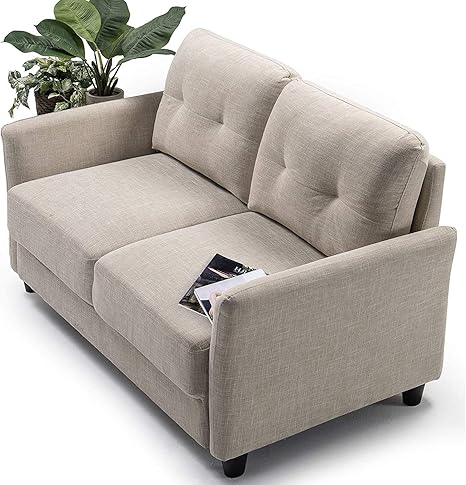 zinus ricardo loveseat sofa tufted cushions easy tool free assembly beige