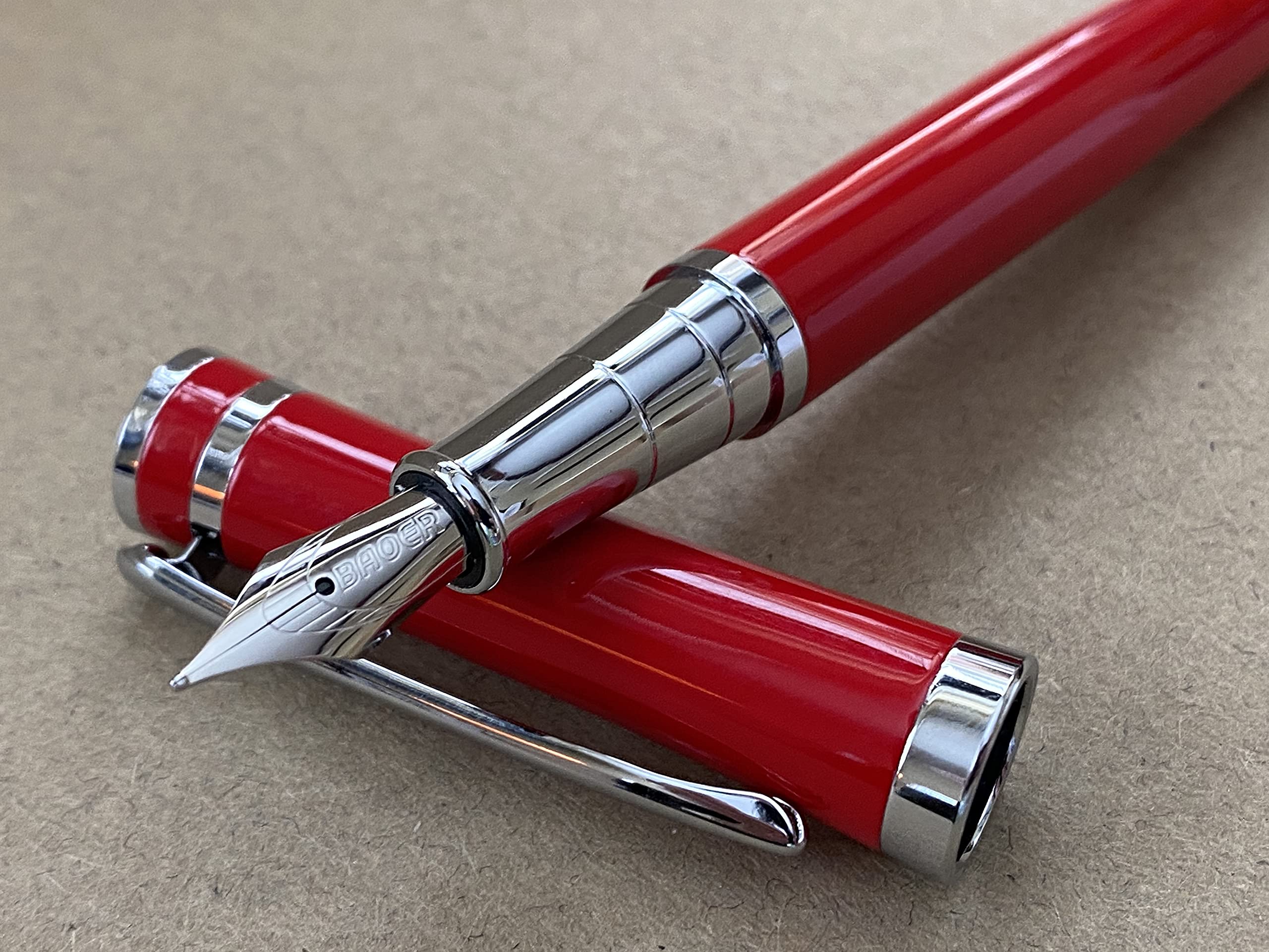 Rhapsody Luxury 3035 Executive Steel Fountain Pen in RED Ink Pens ~ 0.5mm Medium-Fine Nib