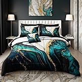 Herside Blue and Gold Marble Comforter Set 8 Pieces,King Size Bed in a Bag Set,Abstract Texture Modern Bedding Set,Soft Microfiber Lightweight Comforter Bed Set with Sheets and Pillowcases