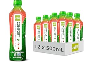 ALO Aloe Vera Juice Drink | COMFORT - Watermelon + Peach | 16.9 fl oz, Pack of 12 |Plant-Based Drink with Real Aloe Pulp