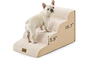COZY KISS Dog Stairs for Small Dogs 15.7" H, 4-Step Slope Dog Ramp for Bed, Couch or Chair, Sturdy Pet Stairs for Puppy, Olde