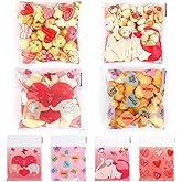Valentines Goodie Bags, 100 PCS Valentines Cellophane Treat Bags, Valentine Day Plastic Goodie Candy Goody Cookie Favor Ziplock Bags Classroom Party Small Mini Valentine Gift Bags Bulk Decorations