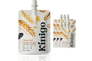 kinigo vegan high protein powder for meal replacement shake with Korean drinks flavor misugaru, matcha, and chocolate - great for plant protein shakes, breakfast drink 7 POUCHES (Cheerful Multigrain)