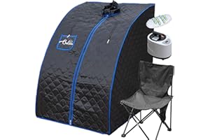ouluu Portable Steam Sauna Box, Portable Sauna for Home with 2.6L Steamer, Personal Sauna with Folding Sauna Chair, Remote Control, 2.6’ x 2.6’ x 3.5’, Black and Blue