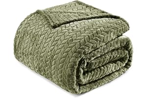 Exclusivo Mezcla Fleece King Size Blanket for Bed, 90x104 Inches Soft Cozy Jacquard Flannel Blankets, Lightweight Fuzzy Plush Warm for Winter, Olive Green