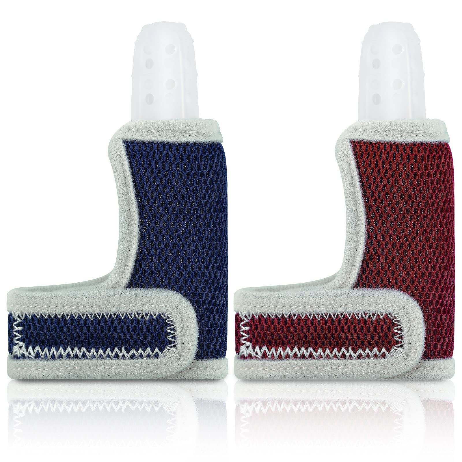 Photo 1 of 2 Pieces Silicone Toddler Baby Finger Guard with Breathable Wrist Band Thumb Kit to Prevent Children from Sucking Fingers (Blue, Red)