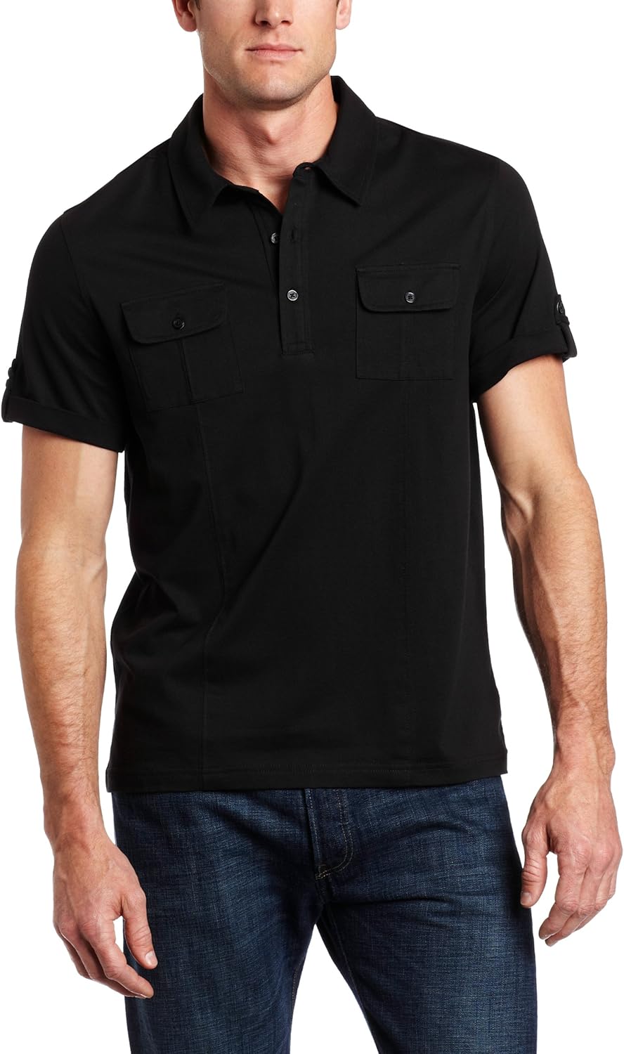 Cole New York Men's Two Pocket Polo, Black, Large at Amazon Men