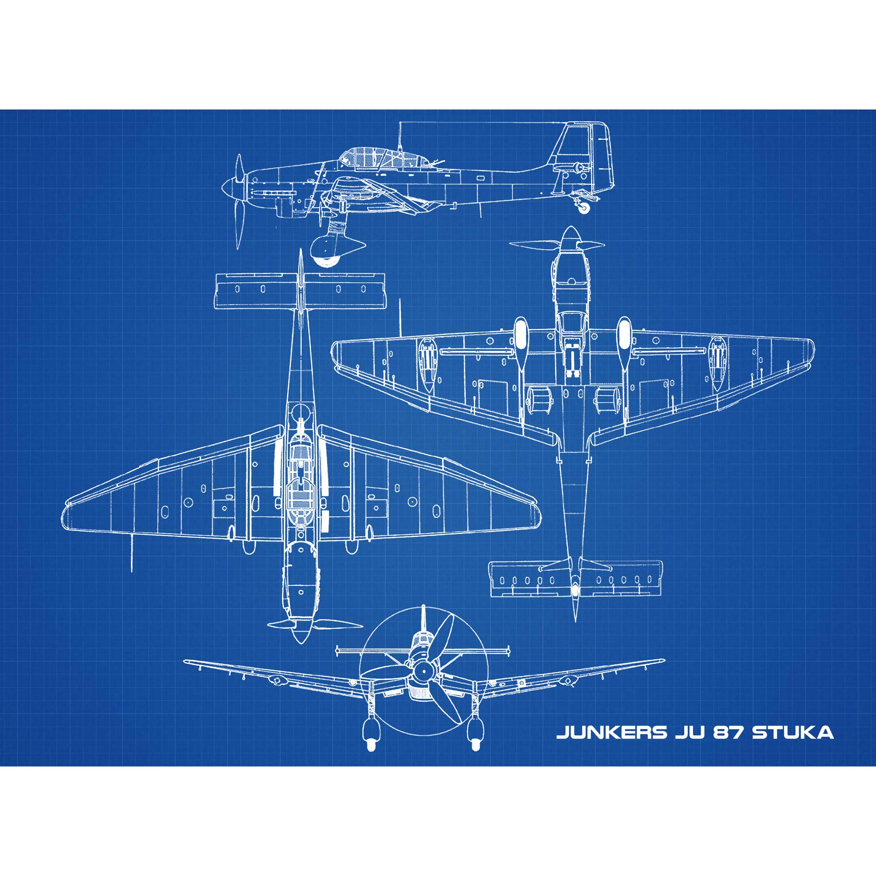 Artery8 Junkers Ju 87 Stuka Aircraft Plane Blueprint Plan Large Wall Art Poster Print Thick Paper 18X24 Inch