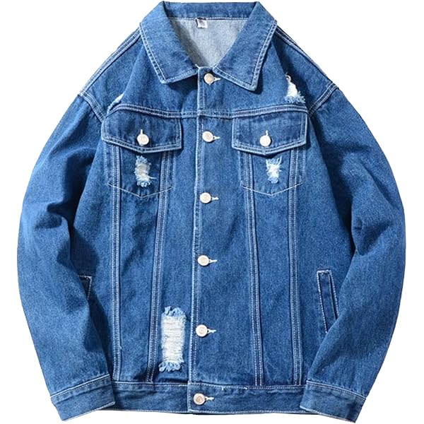 Uillui Mens Classic Blue Denim Jacket, Stylish Western Ripped