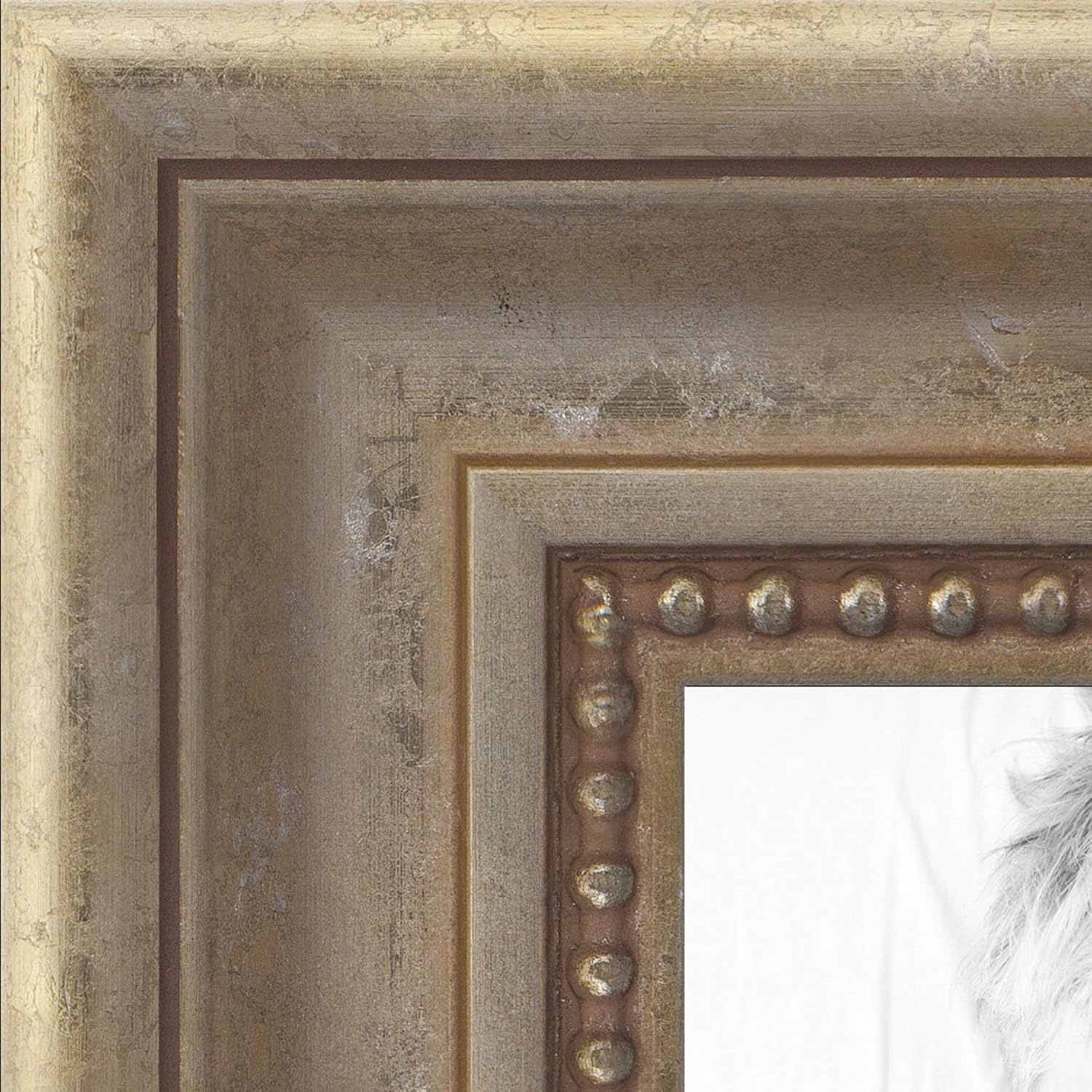 Buy ArtToFrames 15x17 inch Aged White Gold with Beaded Detailing Wood Picture Frame, 2WOMD8808