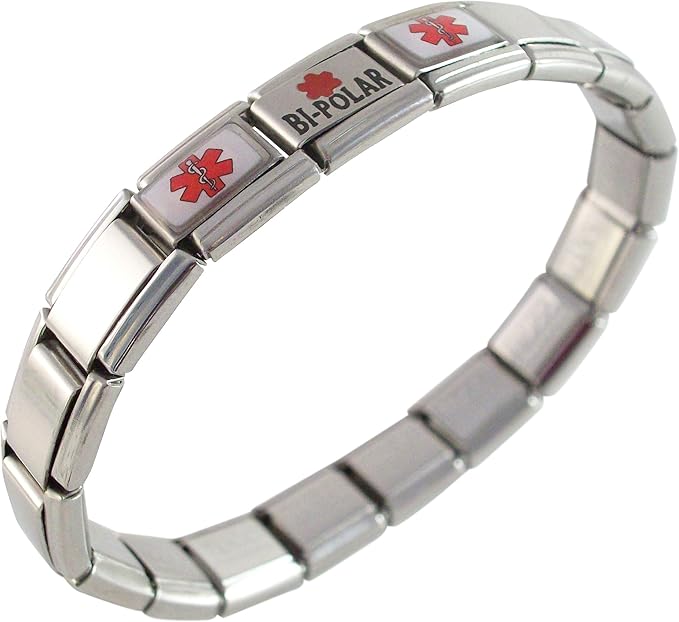 Bipolar Medical Alert ID Bracelet for Men or Women