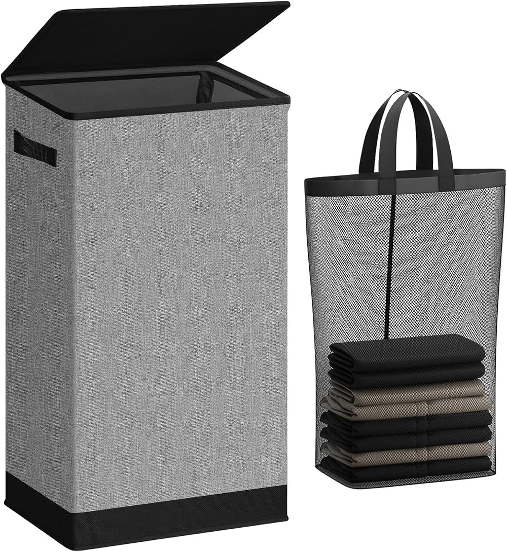 SOLEDI 100L Laundry Basket with Lid Large Collapsible Hamper Grey