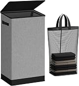 SOLEDI 100L Laundry Basket with Lid Large Collapsible Hamper Grey
