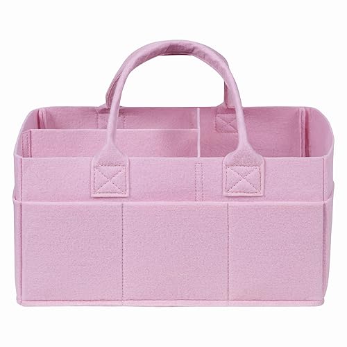 Sammy & Lou Diaper Caddy Organizer - Collapsible Tote Bag with Handles - Organizer for Diapers, Wipes & Baby Changing Supplies - Felt Storage Organizing Bin for Car, Desk, Nursery (Pink)