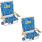 Tommy Bahama 2-Pack 5-Position Classic Lay Flat Backpack Beach Chair with Cooler and Cup Holder, Portable Folding Beach Chair for Tanning, Blue Tropical Leaves