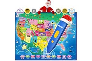 Qiaojoy V2 Interactive Bilingual United States Map for Kids Learning, Talking USA Map Poster Geography Games Personalized Toys for Boys & Girls Ages 3-12