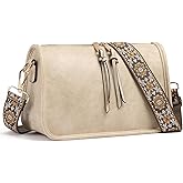 SENDEFN Crossbody Bag for Women PU Leather Bohemian Vintage Stylish Purses Shoulder Handbags with Adjustable Guitar Strap