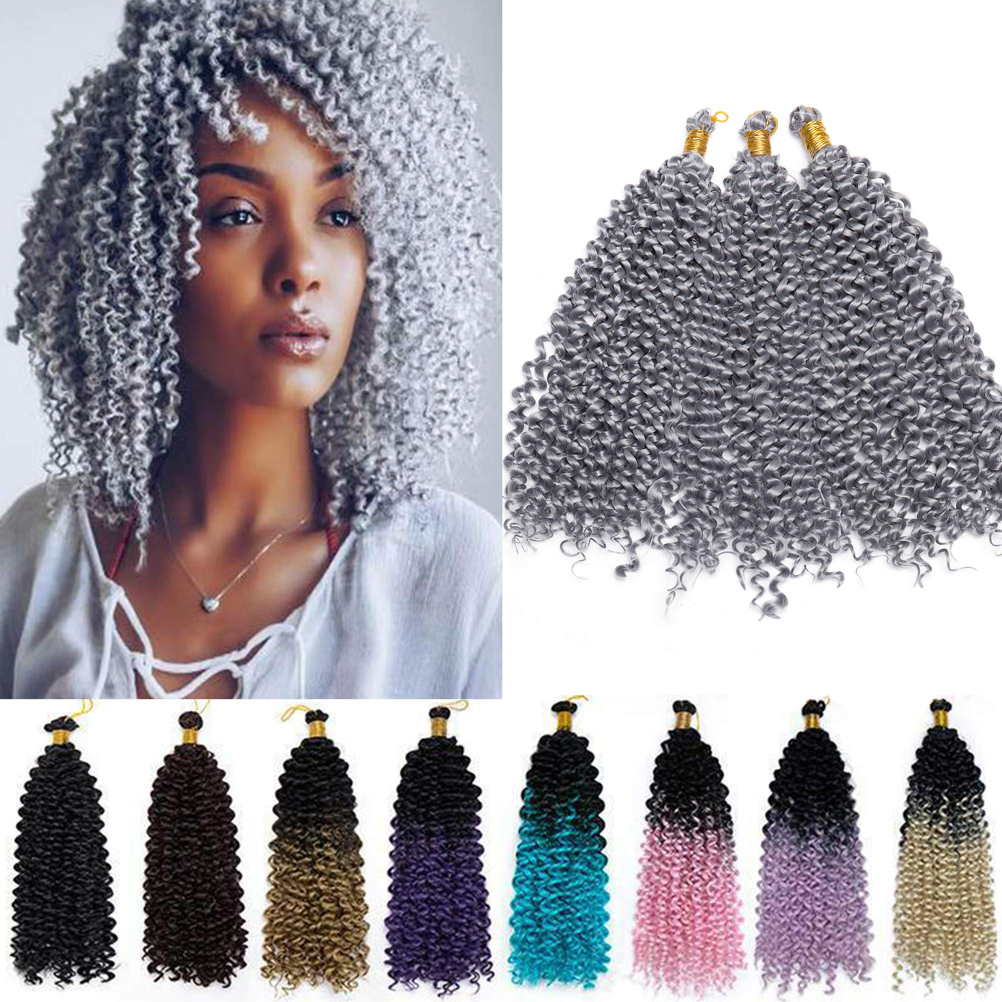 6 Pcs Passion Twist Hair 14 Inch Long Bohemian For Goddness Twist Crochet Braiding Hair Synthetic Fiber Water Wave Crochet Hair Extension Grey