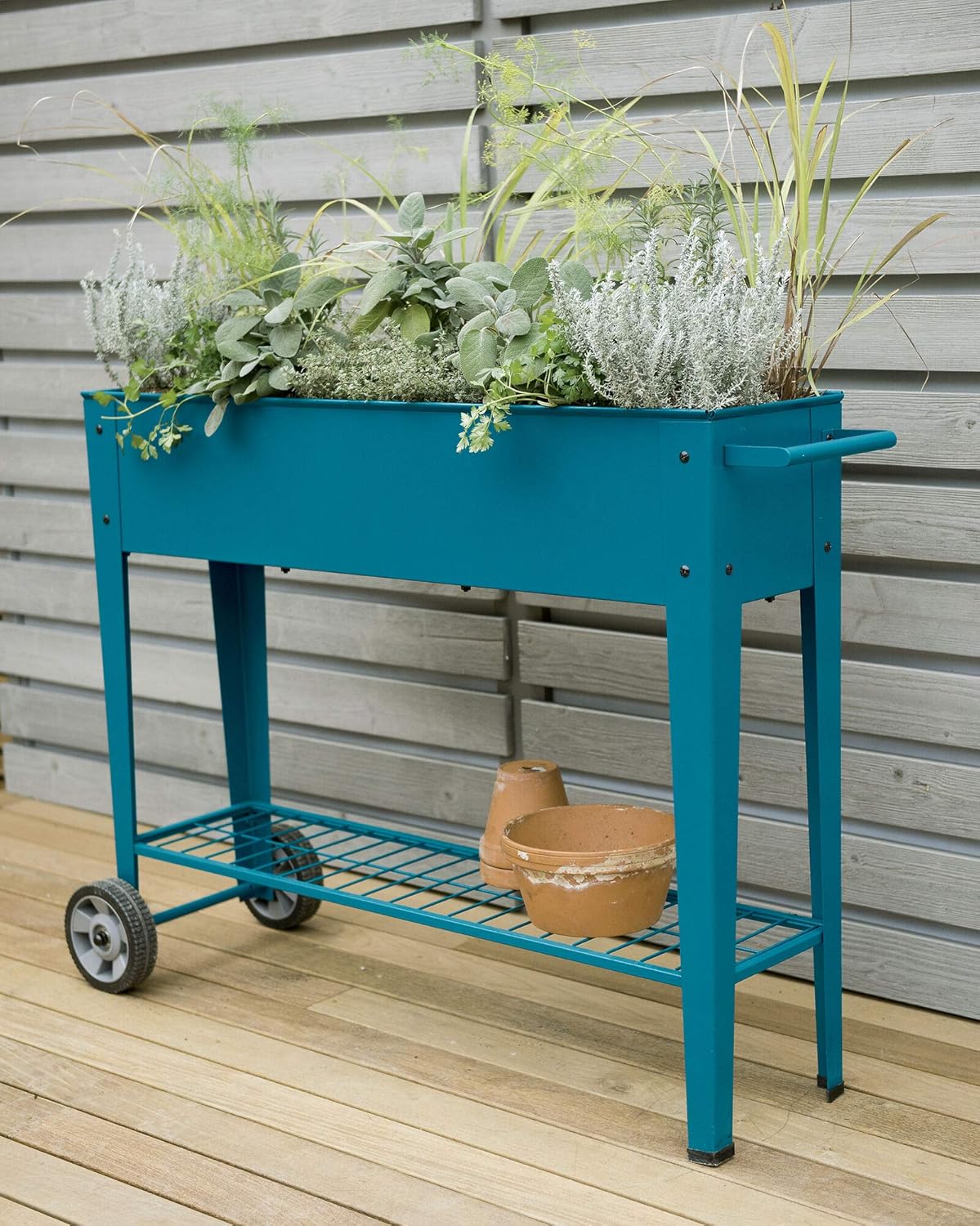 suncast pt4500 cedar potting bench on Amazon Com Gardener S Supply Company Modern Blue Steel Mobile Garden Planter Cart Rolling Patio Planter On Wheels Garden Outdoor