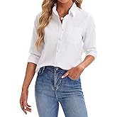 siliteelon Button Down Shirts for Women Cotton Oxford Shirt Dress Shirt Long Sleeve Work Blouses Tops with Pocket