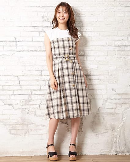 Amazon イング Ingni チェック柄ドッキングベア ワンピース 1191 ベージュ M ワンピース チュニック 通販