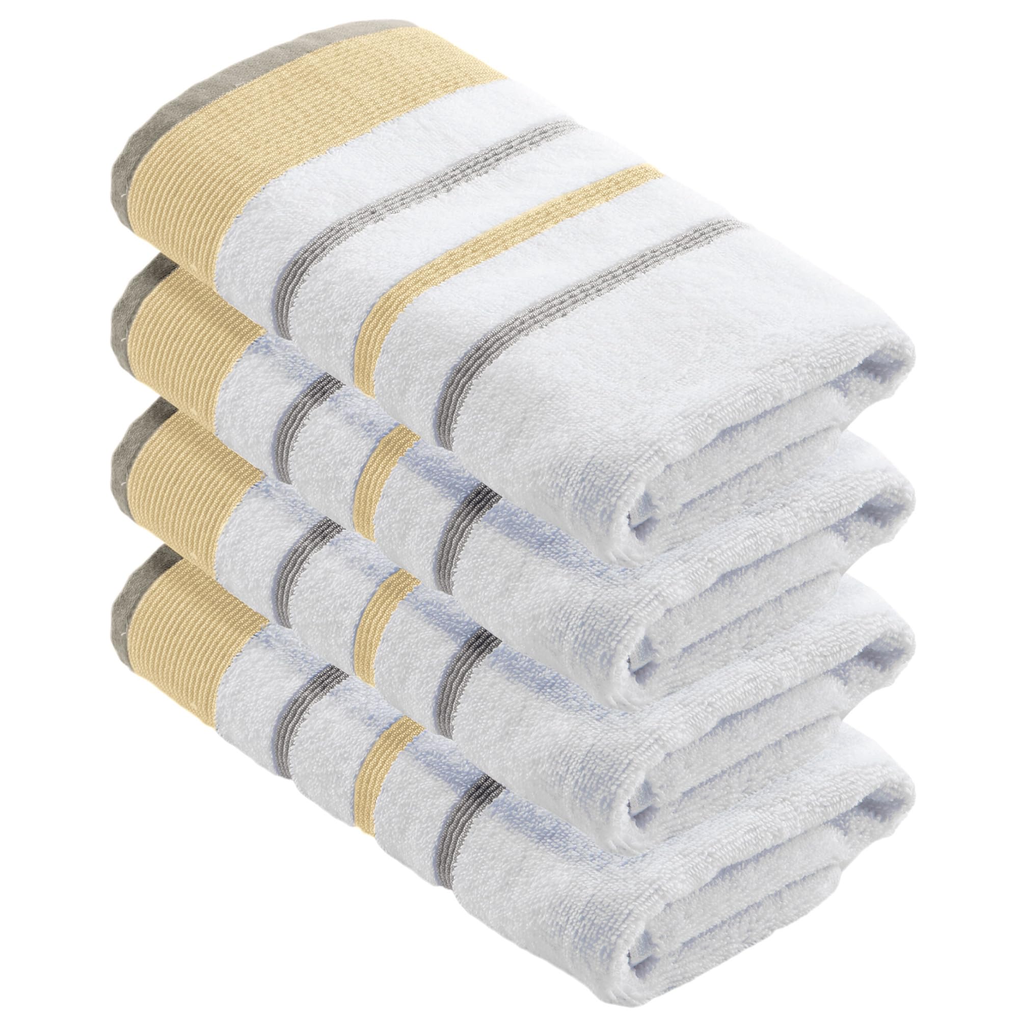 Great Bay Home Decorative Hand Towel Set - Cotton 4 Pack 26x16 Hand Towel Set - Durable Towels for Bathroom Decor (Gold/Grey)