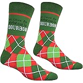 All I Want For Christmas is Bourbon Men's Socks | Bourbon Gift for Men Funny Novelty Fashion Dress Socks | Unique Stocking Stuffer for Bourbon Whiskey Lovers