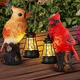 Suzile 2 Pcs Red Cardinal Solar Light Cardinals Garden Decor Lamp Red Bird Figurine 6.3" Couple Cardinal Memorial Gifts Solar Light Statue for Memorial Balcony Outdoor Decor Yard Lawn Pathway Garden