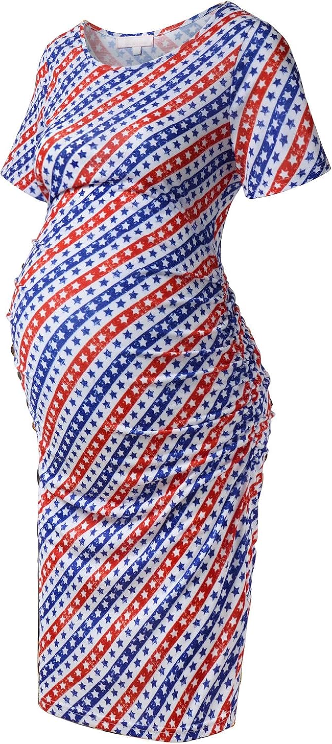 Maternity Bodycon Dress Short Sleeve Ruched Sides Knee Length Shirred Dress at  Women’s Clothing store
