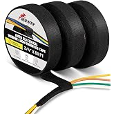 RED WOLF Wire Electrical Tape, 3/4 Inch x 50 Feet Felt Cloth Electric Tape Noise Dampening High Temp Wiring Loom Harness, Self-Adhesive Fabric Tape for Automotive Engines Wrap Protection, 3 Rolls
