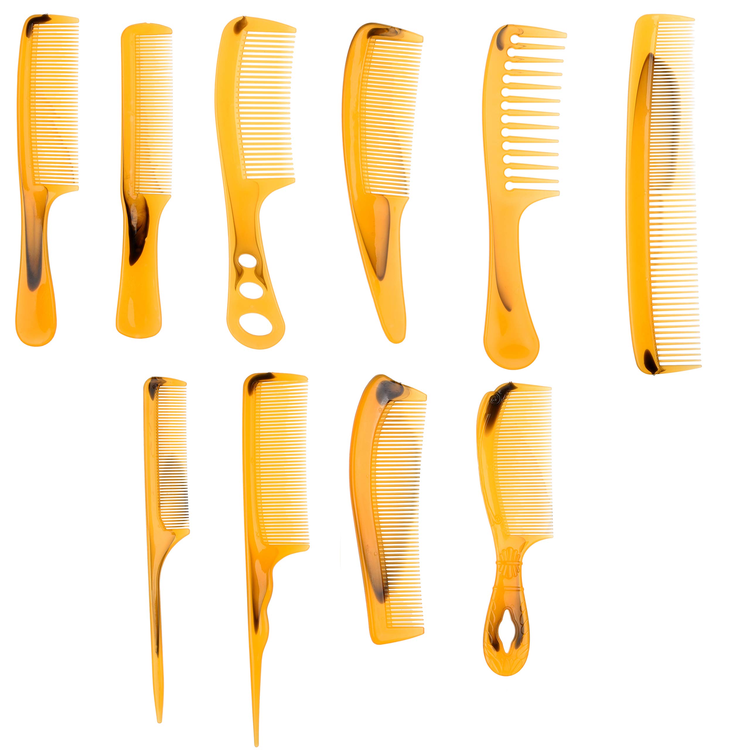 Kare & Kind 10 pcs Plastic Combs - Fine, Coarse, Wide Toothed - Tail, Barber, All-Purpose, Pocket, Paddle Combs - Use for Hairstyling, Hairdressing, Grooming, Coloring - For Men, Women, All Ages