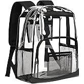 Vorspack Clear Backpack Heavy Duty - Extra Large Clear Bookbag Transparent Backpacks for Adults See Through Backpack for College Work Travel - Black