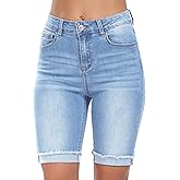 WAYRUNZ Denim Shorts Women Mid Waisted Folded Hem Jean Shorts