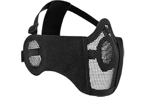 VOTAGOO GEAR Airsoft Mesh Mask, Tactical Foldable Half Mesh Mask with Ear Protection, Adjustable Military Mesh Mask Lower Face Protective Mask for Airsoft Paintball Shooting Cosplay CS Game