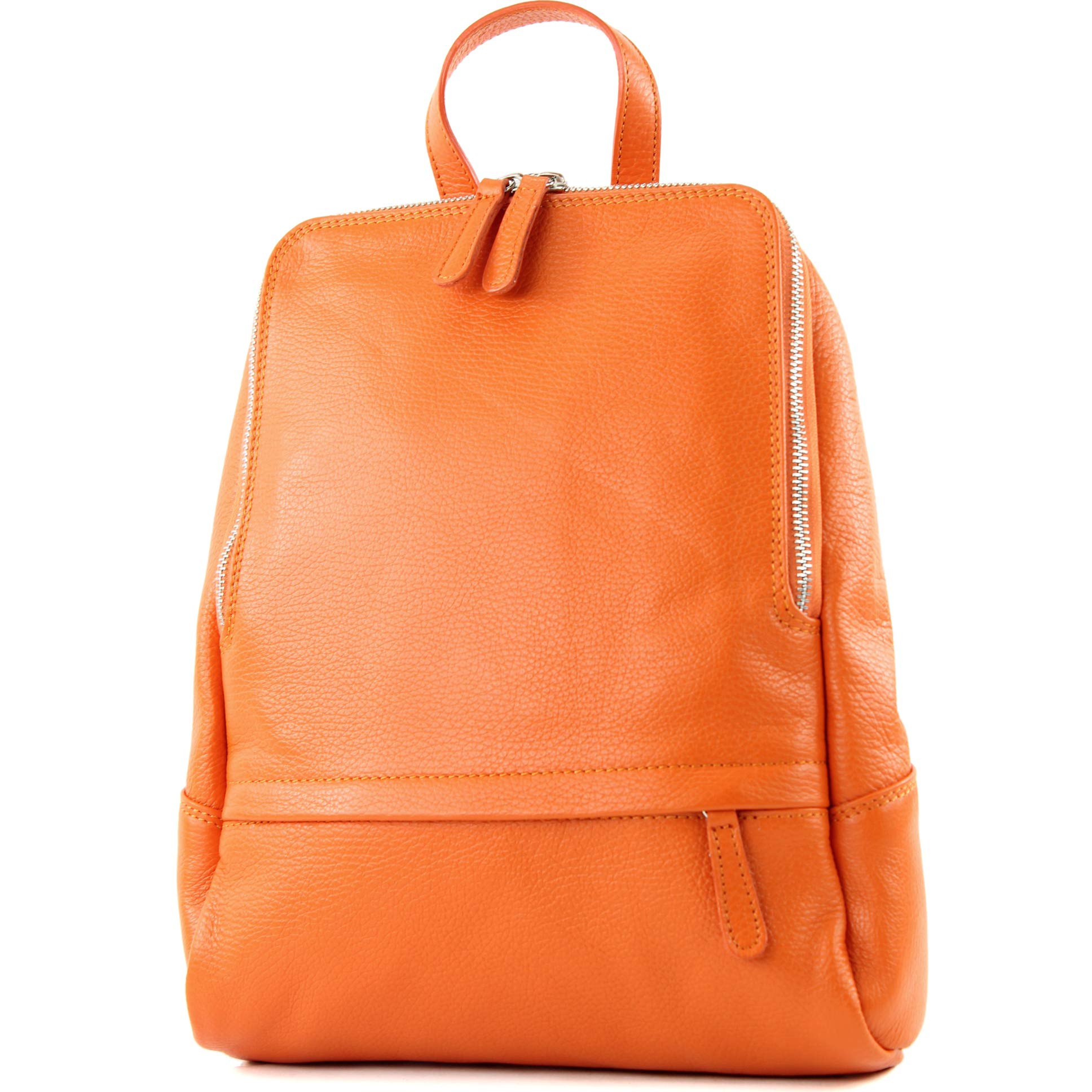 modamoda de - ital. Leather Backpack Ladies Backpack Rucksack Bag Citybag Leather T138, Colour:orange