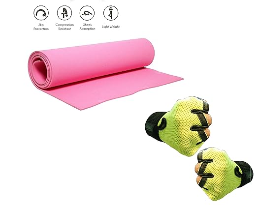 Easypro Combo of Fitness Non Slip Yoga Mat 6mm (Pink) with Gym Gloves