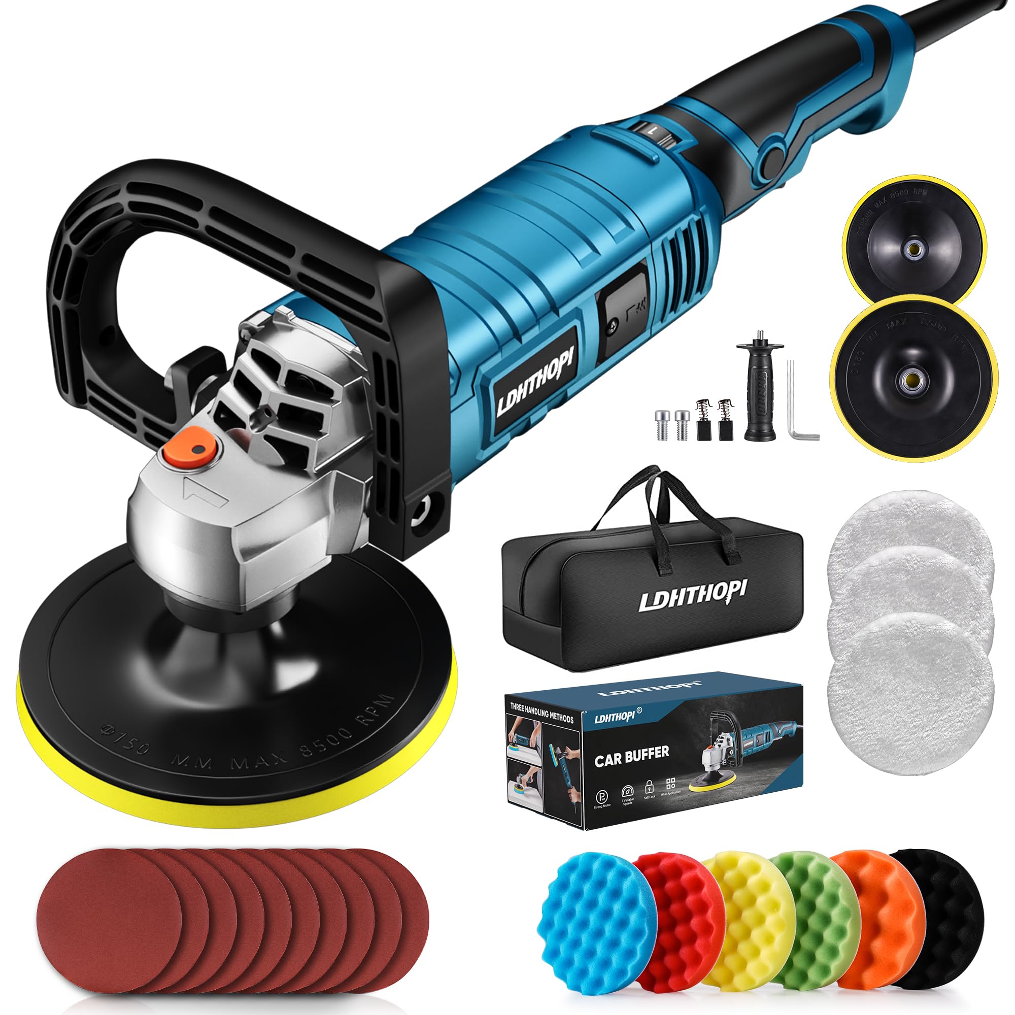 Photo 1 of LDHTHOPI Buffer Polisher, 1600W 7 Inch/6 Inch Rotary Buffer Polisher Waxer, 7 Variable Speed 1000-3500 RPM, Detachable Handle for Car, Boat Sanding, Polishing, Waxing