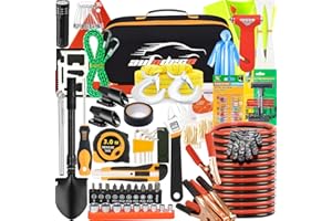 AUTODECO 82Pcs Car Roadside Emergency Kit with Jumper Cable - Automotive Safety Kit with Shovel