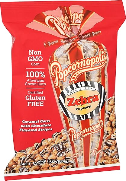 POPCORNOPOLIS ZEBRA POPCORN, 3 OZ